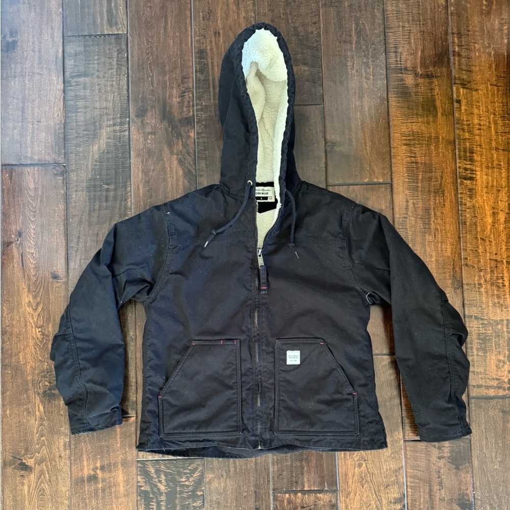 Eddie Bauer Boys' Work Wear Sherpa Lined Stormrepel Barn Coat Black L (12/14)